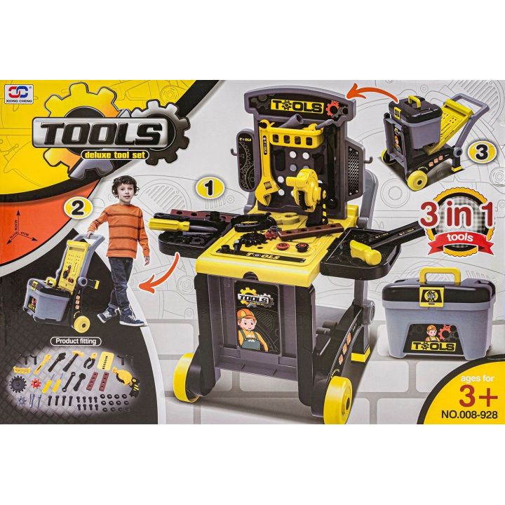 Warsztat Stolarski 3w1 dla Dzieci – Skrzynka, Wózek i Stolik | Kompletny Zestaw Narzędzi Majsterkowicza