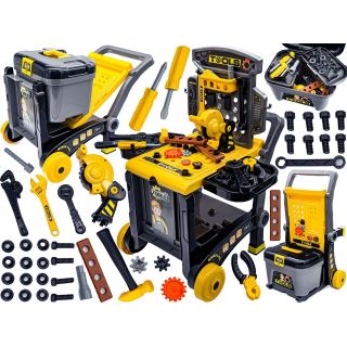 Warsztat Stolarski 3w1 dla Dzieci – Skrzynka, Wózek i Stolik | Kompletny Zestaw Narzędzi Majsterkowicza