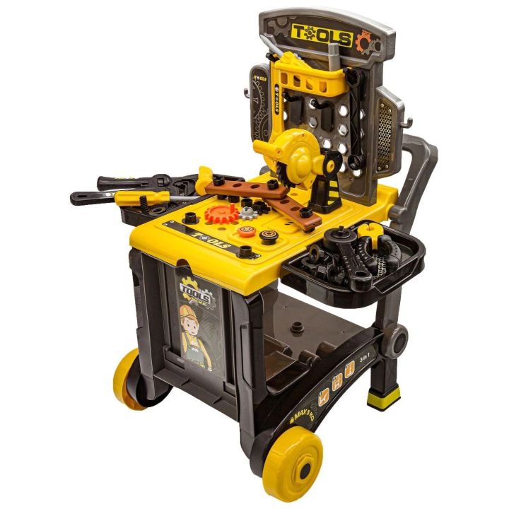 Warsztat Stolarski 3w1 dla Dzieci – Skrzynka, Wózek i Stolik | Kompletny Zestaw Narzędzi Majsterkowicza
