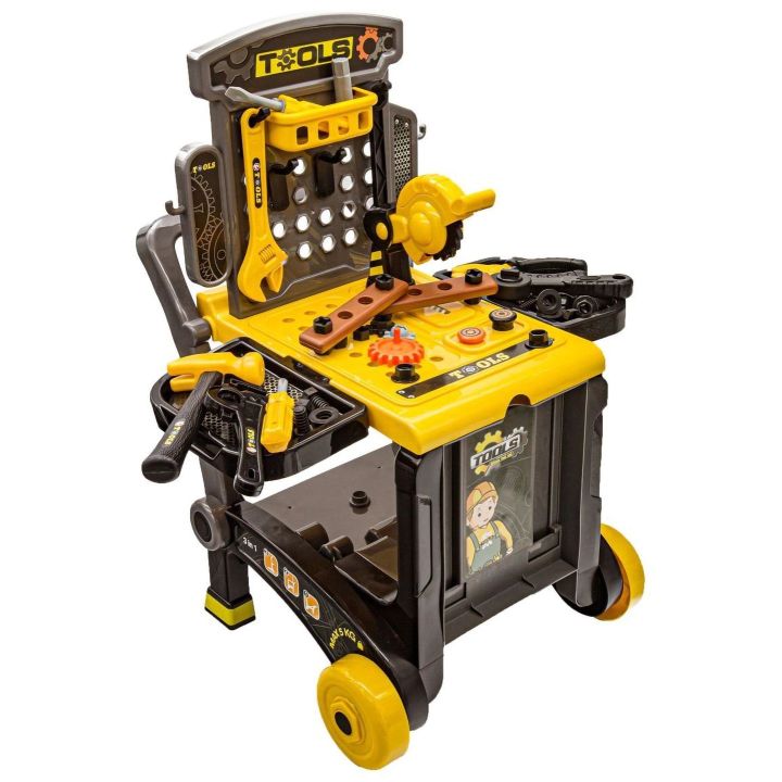 Warsztat Stolarski 3w1 dla Dzieci – Skrzynka, Wózek i Stolik | Kompletny Zestaw Narzędzi Majsterkowicza