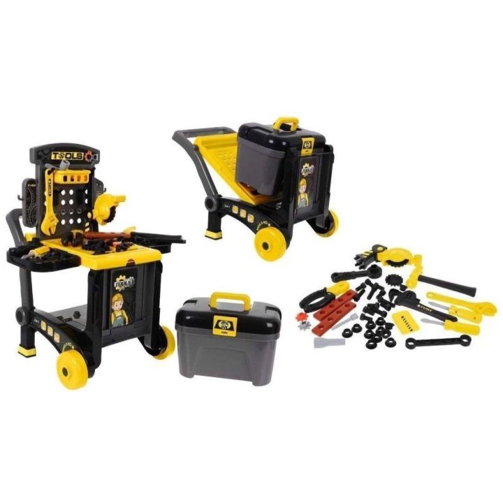 Warsztat Stolarski 3w1 dla Dzieci – Skrzynka, Wózek i Stolik | Kompletny Zestaw Narzędzi Majsterkowicza