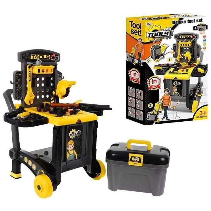 Warsztat Stolarski 3w1 dla Dzieci – Skrzynka, Wózek i Stolik | Kompletny Zestaw Narzędzi Majsterkowicza