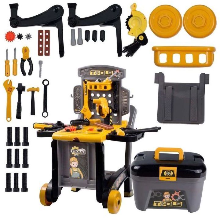 Warsztat Stolarski 3w1 dla Dzieci – Skrzynka, Wózek i Stolik | Kompletny Zestaw Narzędzi Majsterkowicza