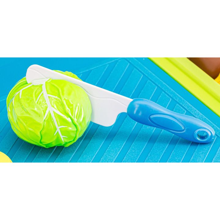 Rozbudowana Kuchnia Niebieska dla Dzieci – Świecąca płyta, lodówka, dźwięk i panel dotykowy | Nowoczesna kuchnia przyszłości