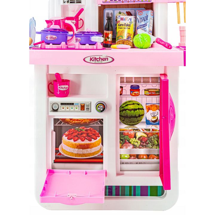Rozbudowana Kuchnia Różowa dla Dzieci – Świecąca płyta, lodówka, dźwięk i panel dotykowy | Nowoczesna kuchnia marzeń