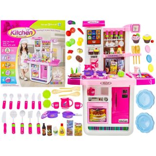 Rozbudowana Kuchnia Różowa dla Dzieci – Świecąca płyta, lodówka, dźwięk i panel dotykowy | Nowoczesna kuchnia marzeń