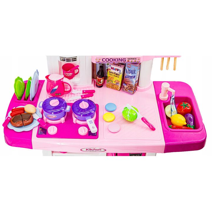 Rozbudowana Kuchnia Różowa dla Dzieci – Świecąca płyta, lodówka, dźwięk i panel dotykowy | Nowoczesna kuchnia marzeń