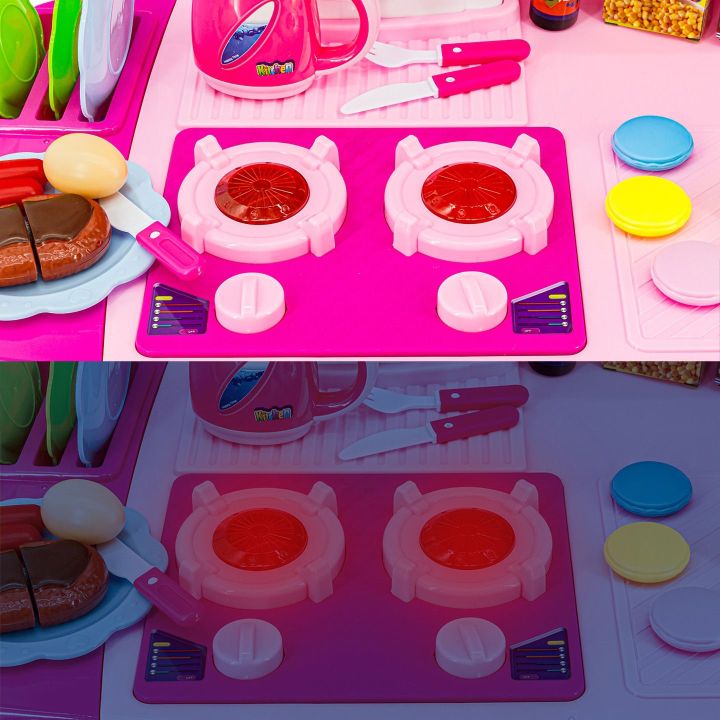 Rozbudowana Kuchnia Różowa dla Dzieci – Świecąca płyta, lodówka, dźwięk i panel dotykowy | Nowoczesna kuchnia marzeń