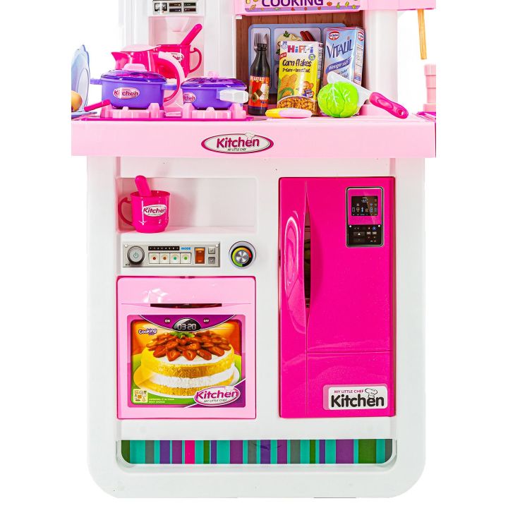 Rozbudowana Kuchnia Różowa dla Dzieci – Świecąca płyta, lodówka, dźwięk i panel dotykowy | Nowoczesna kuchnia marzeń