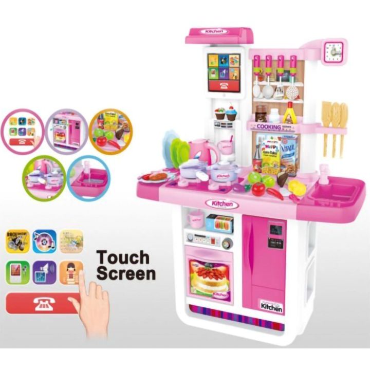Rozbudowana Kuchnia Różowa dla Dzieci – Świecąca płyta, lodówka, dźwięk i panel dotykowy | Nowoczesna kuchnia marzeń