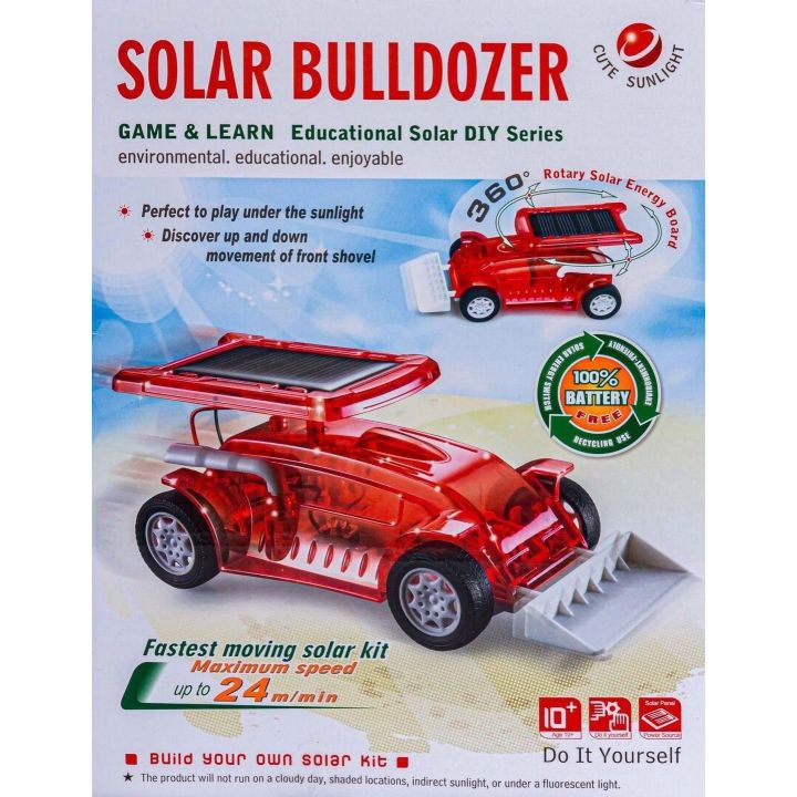 Buldożer Solarny 360° – Zestaw edukacyjny do samodzielnego montażu z obrotowym panelem | Energia słoneczna w budowlance