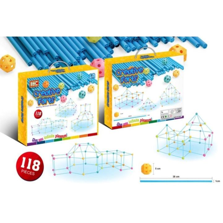Rurki Konstrukcyjne Creative Forts 118 Elementów – Budowanie namiotów, baz i fortów | Kreatywna zabawa architektoniczna
