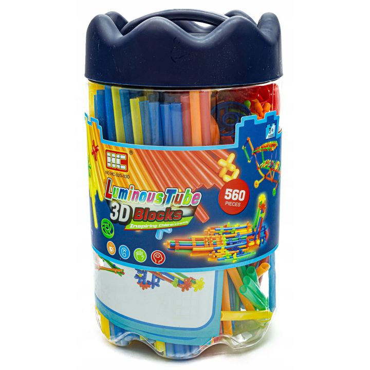 Słomki Konstrukcyjne Świecące 560 Elementów – 13 typów łączników i kółka we wiaderku | Nieograniczona wyobraźnia dziecka