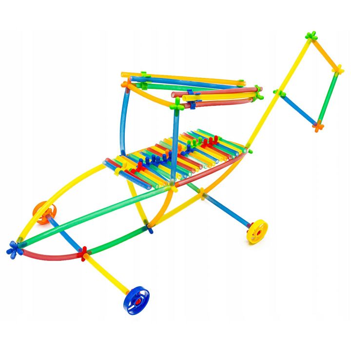 Słomki Konstrukcyjne Świecące 560 Elementów – 13 typów łączników i kółka we wiaderku | Nieograniczona wyobraźnia dziecka