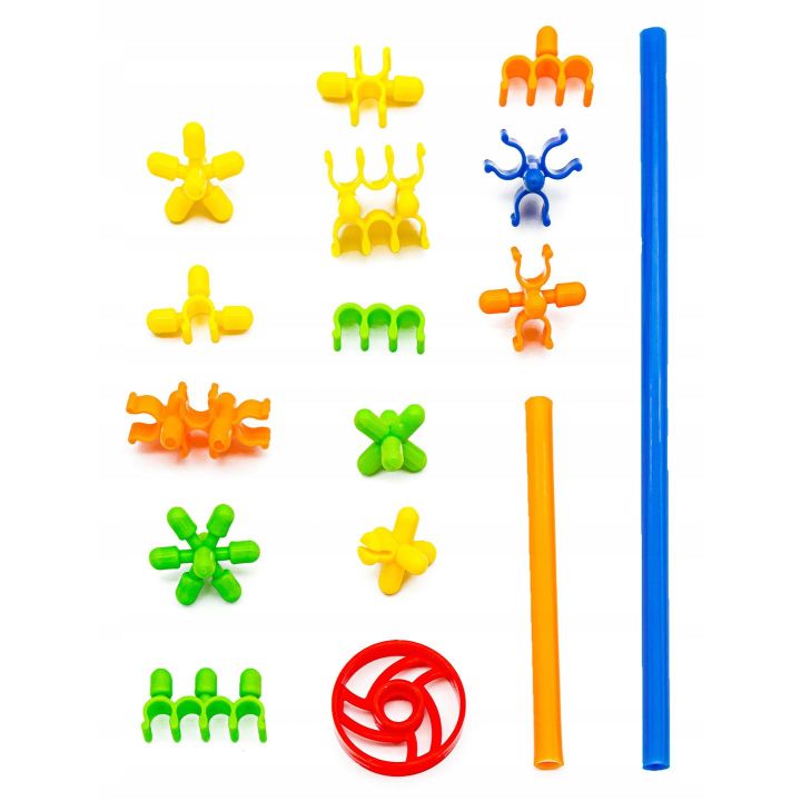 Słomki Konstrukcyjne Świecące 560 Elementów – 13 typów łączników i kółka we wiaderku | Nieograniczona wyobraźnia dziecka