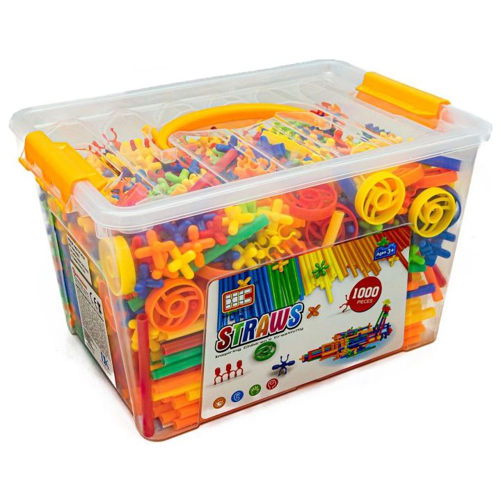 Słomki Konstrukcyjne 1000 Elementów – 13 typów łączników i kółka w skrzynce | Przestrzenne budowle dla małych twórców