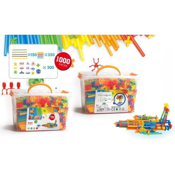 Słomki Konstrukcyjne 1000 Elementów – 13 typów łączników i kółka w skrzynce | Przestrzenne budowle dla małych twórców