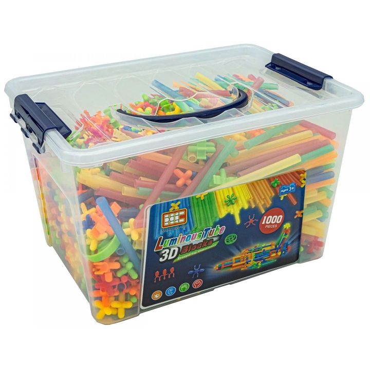 Słomki Konstrukcyjne Świecące 1000 Elementów – 13 typów łączników i kółka w skrzynce | Wolność twórcza z małym projektantem