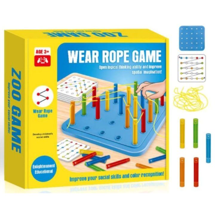 Zawiąż Linę Gra na Spostrzegawczość – Plansze, patyczki, sznurki i karty zadań | Wzory przestrzenne do odtworzenia dla dzieci
