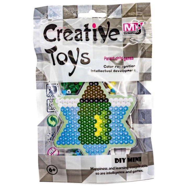 Mini Zestaw Gwiazdka-Kredka, Koraliki do Prasowanki – Kompletny projekt w saszetce z szablonem | Edukacyjny wzór DIY dla dzieci