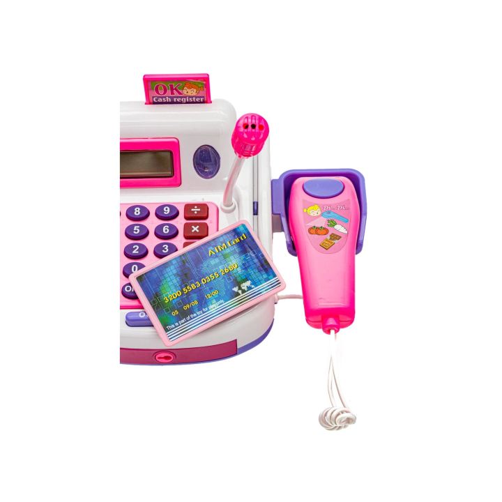 Kasa Sklepowa Biało-Różowa dla Dzieci Edukacyjna – Kalkulator, mikrofon i akcesoria | Zabawa w sklep pełna emocji