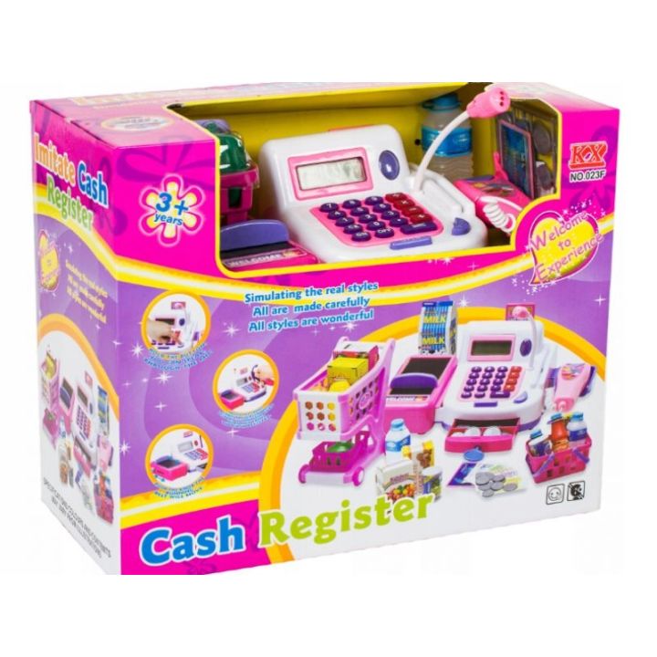 Kasa Sklepowa Biało-Różowa dla Dzieci Edukacyjna – Kalkulator, mikrofon i akcesoria | Zabawa w sklep pełna emocji