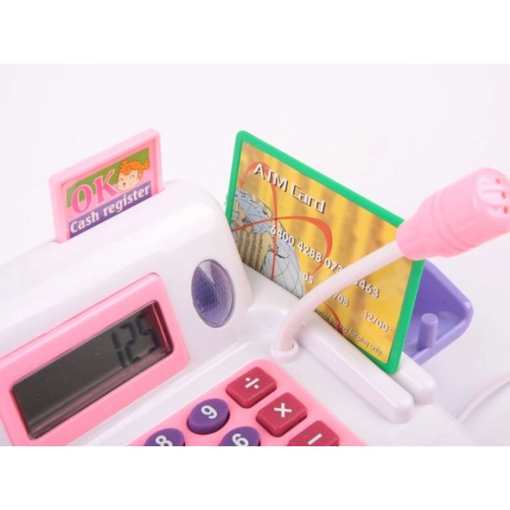Kasa Sklepowa Biało-Różowa dla Dzieci Edukacyjna – Kalkulator, mikrofon i akcesoria | Zabawa w sklep pełna emocji