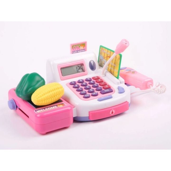 Kasa Sklepowa Biało-Różowa dla Dzieci Edukacyjna – Kalkulator, mikrofon i akcesoria | Zabawa w sklep pełna emocji