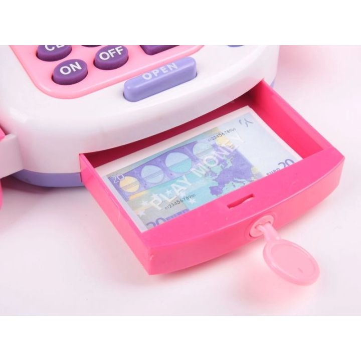 Kasa Sklepowa Biało-Różowa dla Dzieci Edukacyjna – Kalkulator, mikrofon i akcesoria | Zabawa w sklep pełna emocji