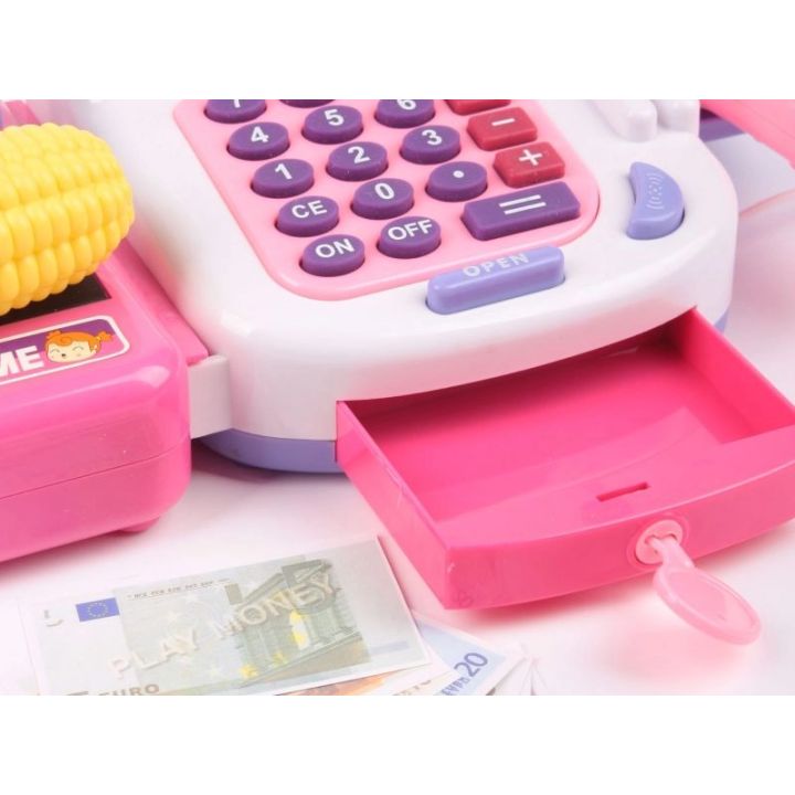 Kasa Sklepowa Biało-Różowa dla Dzieci Edukacyjna – Kalkulator, mikrofon i akcesoria | Zabawa w sklep pełna emocji