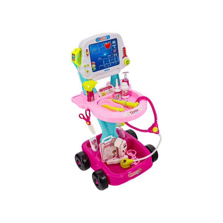 Wózek Lekarski Dla Dziewczynki Z Akcesoriami, Zestaw Doktora Różowy