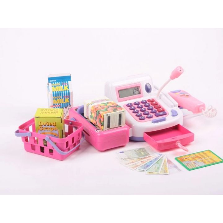 Kasa Sklepowa Biało-Różowa dla Dzieci Edukacyjna – Kalkulator, mikrofon i akcesoria | Zabawa w sklep pełna emocji