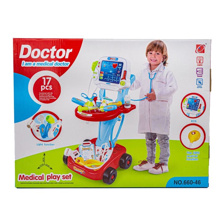 Wózek Lekarski Z Akcesoriami, Zestaw Doktora Czerwony