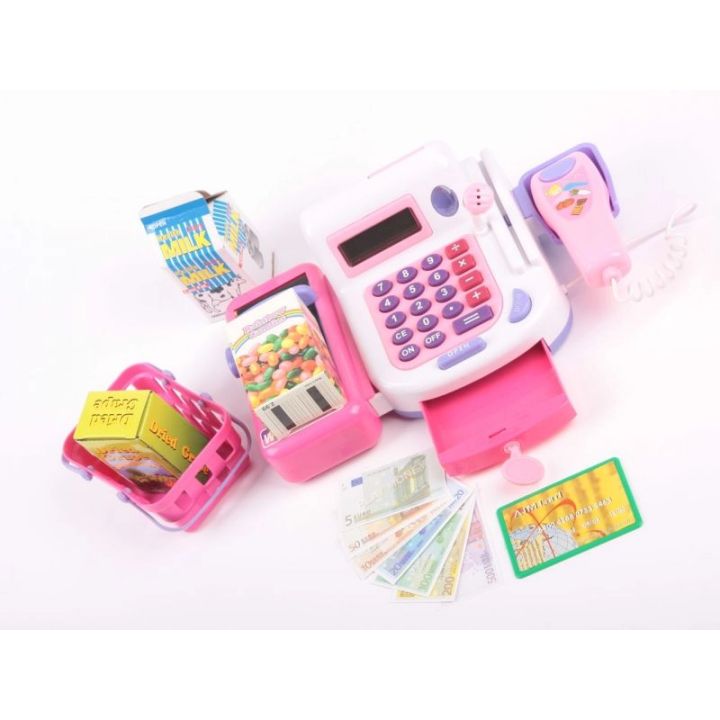 Kasa Sklepowa Biało-Różowa dla Dzieci Edukacyjna – Kalkulator, mikrofon i akcesoria | Zabawa w sklep pełna emocji