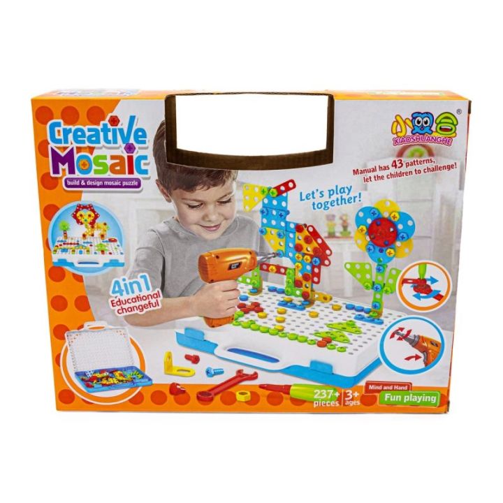 Kreatywna Mozaika, Układanka, Klocki, Wkrętarka Śrubki W Walizce 237 El