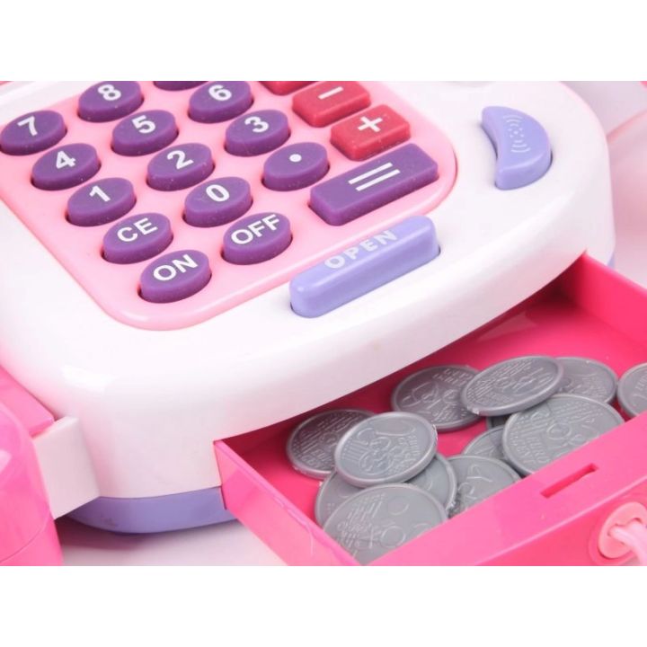 Kasa Sklepowa Biało-Różowa dla Dzieci Edukacyjna – Kalkulator, mikrofon i akcesoria | Zabawa w sklep pełna emocji