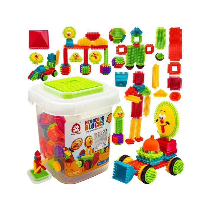 Klocki Konstrukcyjne W Wiaderku, Wafle, Jeżyki, Grzebyki 170 elementów