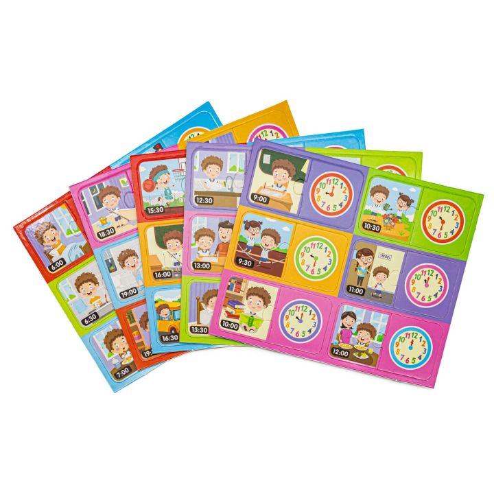 Zegar Do Nauki Godzin + 30 Kart Puzzle Edukacyjna Gra Nauka Godzin