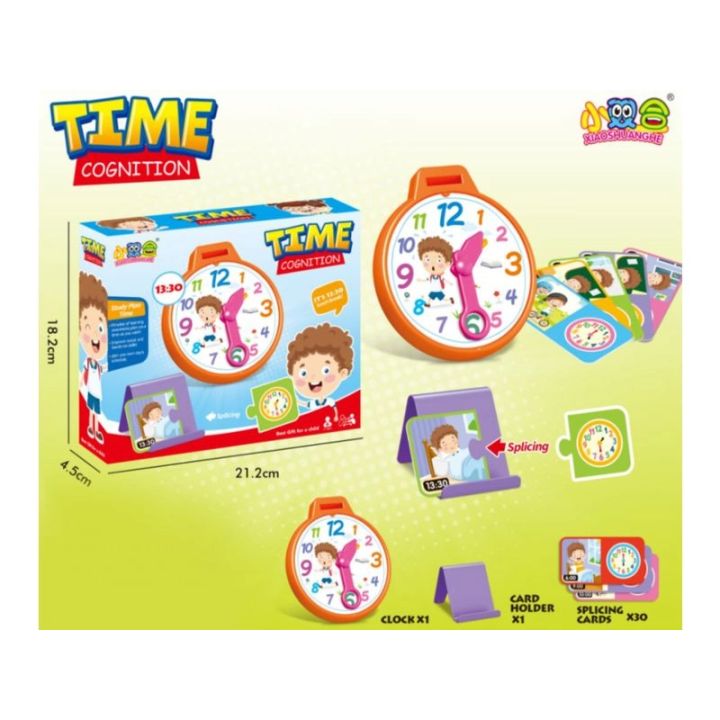 Zegar Do Nauki Godzin + 30 Kart Puzzle Edukacyjna Gra Nauka Godzin