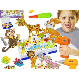 Kreatywna Mozaika ZOO W Walizce 198 el. Układanka 3D, Klocki, Wkrętarka Zestaw Konstrukcyjny