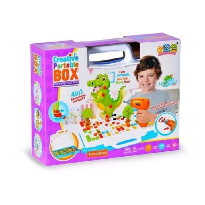 Kreatywna Mozaika ZOO W Walizce 198 el. Układanka 3D, Klocki, Wkrętarka Zestaw Konstrukcyjny