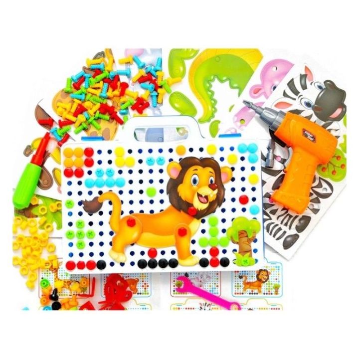 Kreatywna Mozaika ZOO W Walizce 198 el. Układanka 3D, Klocki, Wkrętarka Zestaw Konstrukcyjny