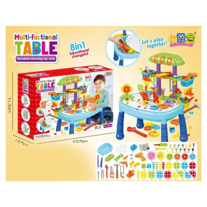 Multifunkcyjny Stolik + Narzędzia, Wkrętarka + Kreatywna Mozaika 355el. Zestaw Konstrukcyjny