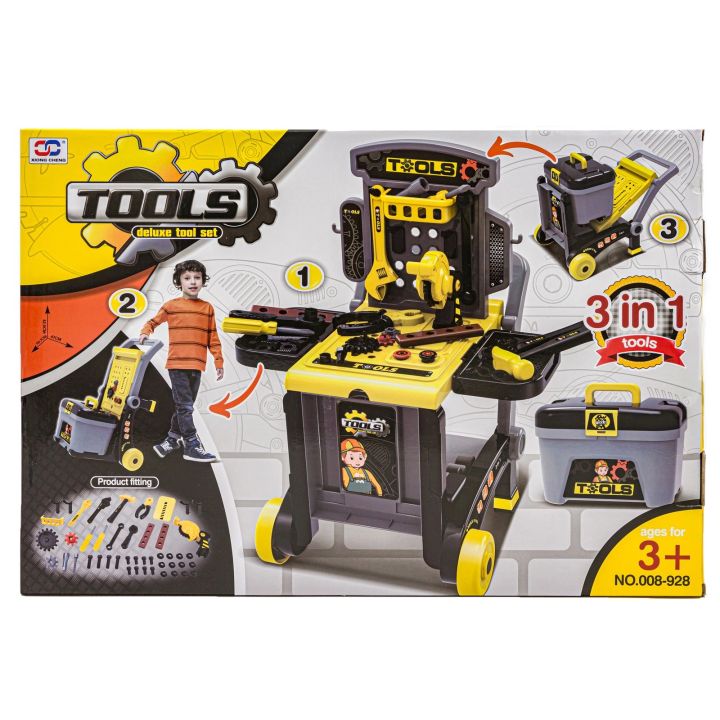 Warsztat Stolarski + Narzędzia 3w1 Skrzynka, Wózek, Stolik