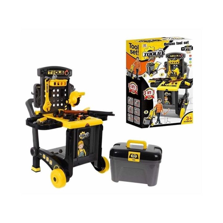 Warsztat Stolarski + Narzędzia 3w1 Skrzynka, Wózek, Stolik