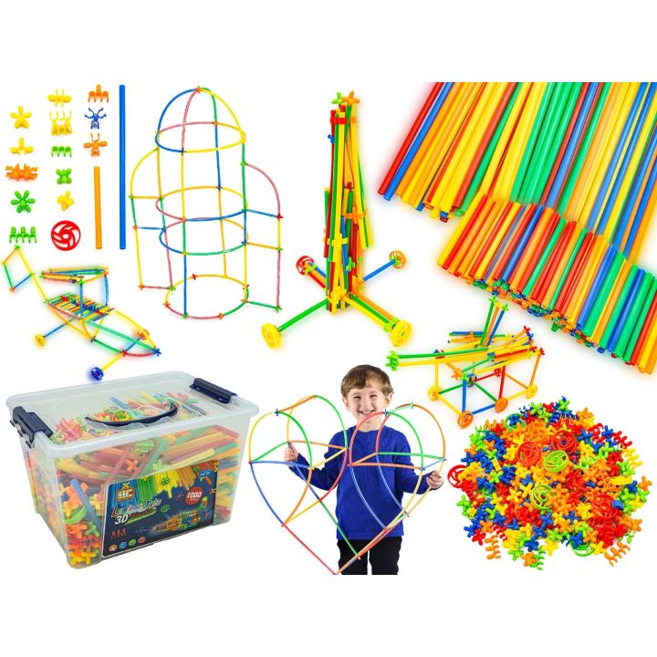 Słomki Konstrukcyjne, Klocki , Patyczki 1000 El, Kuferek, Świecące W Ciemności Nowa Wersja 3D