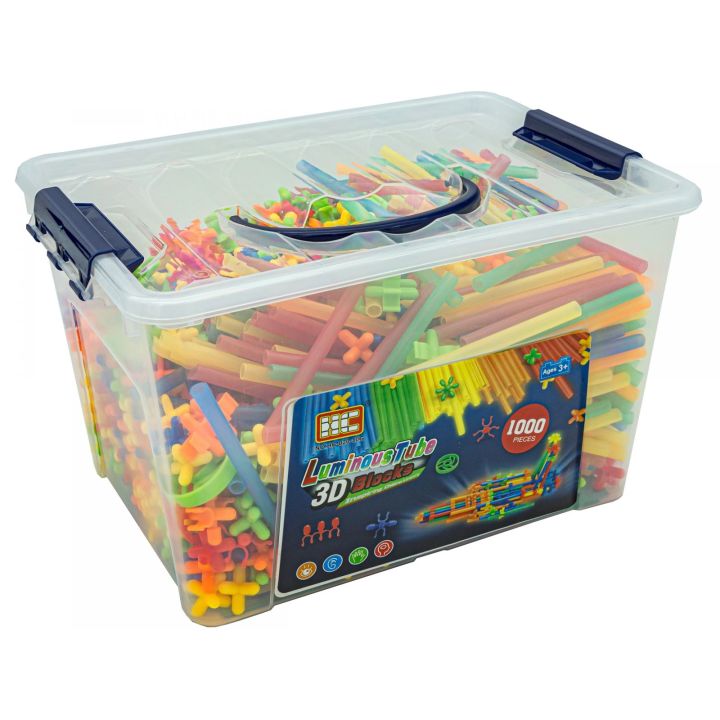 Słomki Konstrukcyjne, Klocki , Patyczki 1000 El, Kuferek, Świecące W Ciemności Nowa Wersja 3D