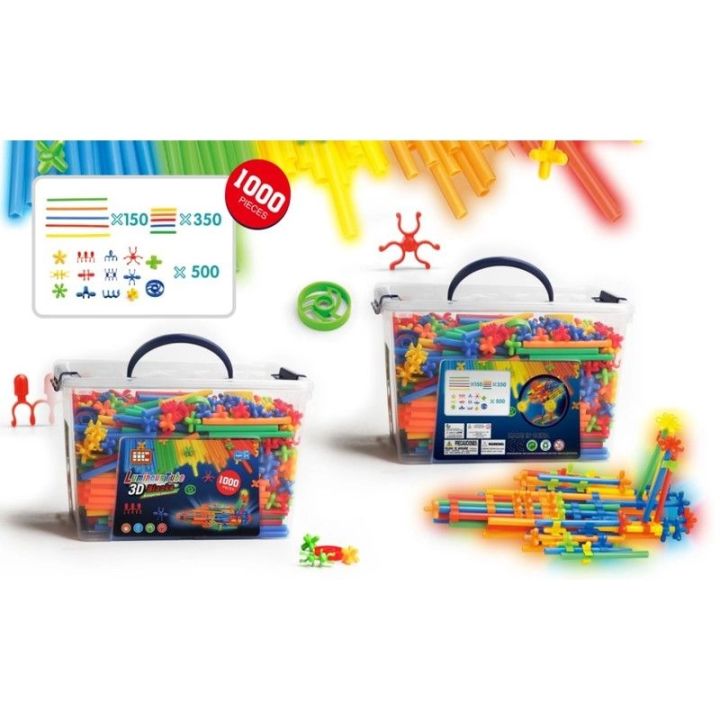 Słomki Konstrukcyjne, Klocki , Patyczki 1000 El, Kuferek, Świecące W Ciemności Nowa Wersja 3D