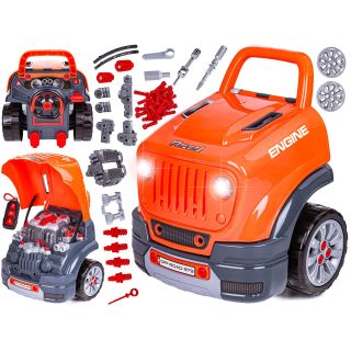 Zestaw Mechanika, Samochód Auto Silnik Do Rozkręcania, Warsztat 61 Elementów, Pomarańczowy JEEP