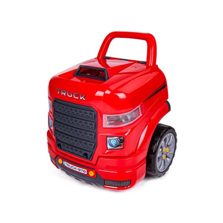 Zestaw Mechanika, Samochód Auto Silnik Do Rozkręcania, Warsztat 61 Elementów, Ciężarówka, Czerwony Truck